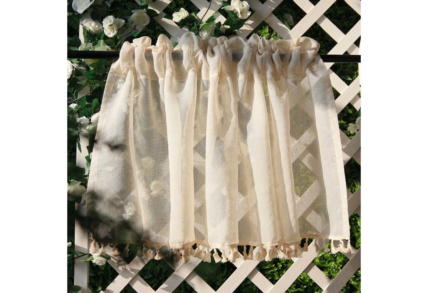 Jibenhome Scheibengardine Kurze Vorhang Scheibengardine mit Quasten, (1 St), transparent, Bistrogardine von Jibenhome