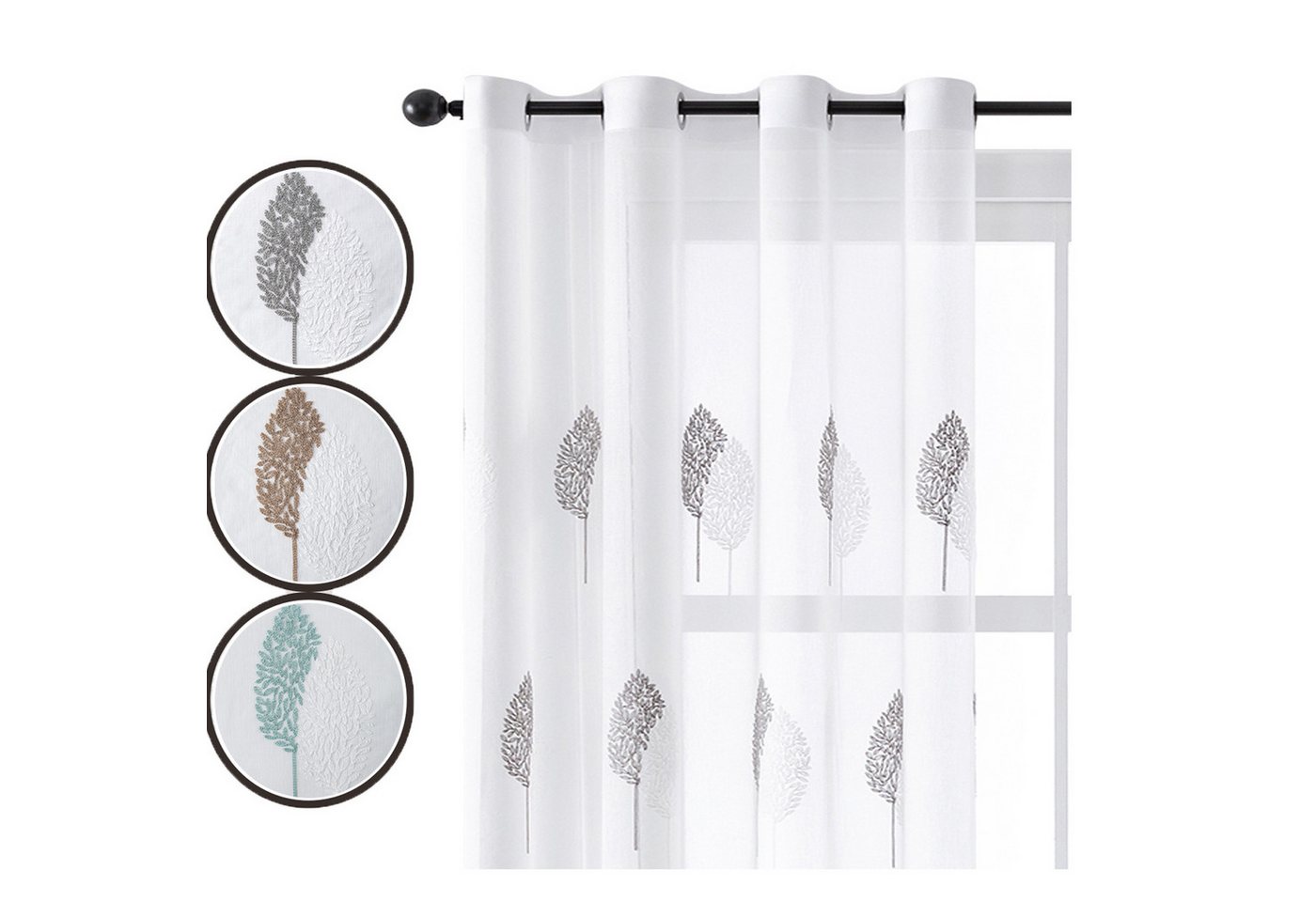 Jibenhome Schiebegardine 2-er Set Voile Gardine Ösen Vorhänge,Baumstickerei Scheibengardinen (2 St) von Jibenhome