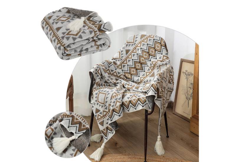 Wohndecke Gestrickte Decke mit Quasten Kuscheldecke Sofadecke, Geometric, Jibenhome von Jibenhome