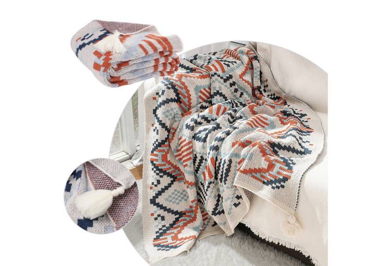 Wohndecke Gestrickte Decke mit Quasten Kuscheldecke Sofadecke, Geometric, Jibenhome von Jibenhome