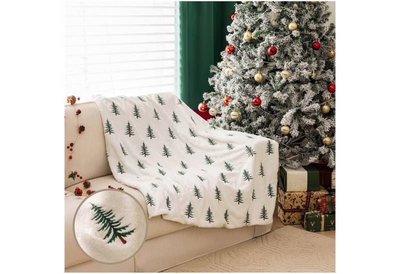 Wohndecke Shaggy Decke Stickerei Weihnachtsbaum Babydecke,Zotteliges Fell, Jibenhome, Weihnachtsdecke Geschenk Shaggy Sofadecke,Couchdecke von Jibenhome