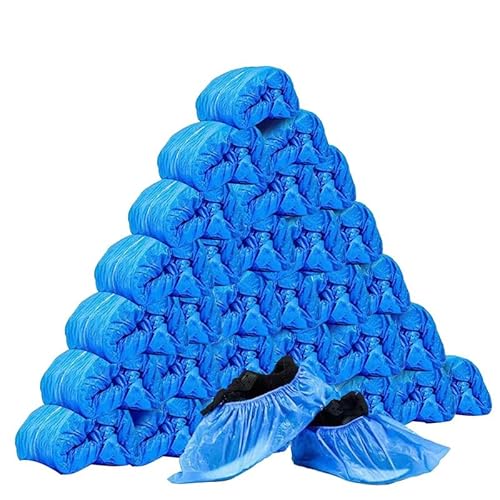 Jicyor 300 Stück Schuhüberzieher Einweg Wasserdicht PE Kunststoff Rutschfeste Staubabdeckungen Blaue Elastische Schuhüberzug für Alle Größen Geeignet von Jicyor