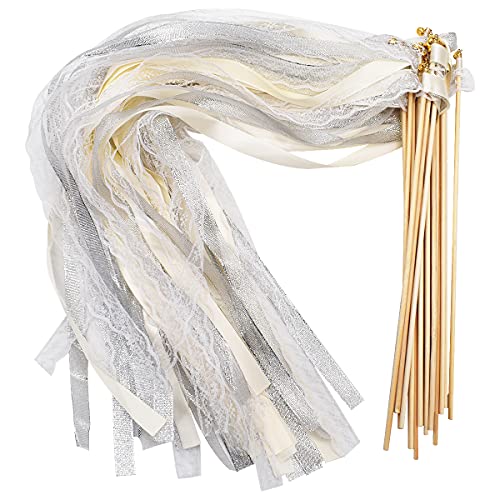 Jicyor 20 Stück Wedding Wands mit Glöckchen und Hochzeitsbändern, Zauberstäbe Hochzeit Luftschlangen für Hochzeiten, Geburtstage, Weihnachten, Partys und andere Feiertagsfeiern verwendet von Jicyor