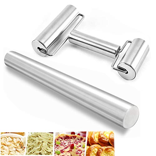 Nudelholz, 2 Stück Edelstahl Teigroller,Teigroller Klein,Rolling Pin,Antihaft Küche Nudelholz für Pizza, Fondant, Kuchen, Kekse, Pasta von Jicyor