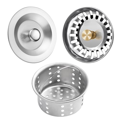 Jicyor 3 Stück Abflusssieb Set, Stöpsel für Spülbecken, Abflusssieb Küchenspüle, Siebkörbchen,Spüle Stöpsel,304 Edelstahl Spüle Zubehör 78mm von Jicyor