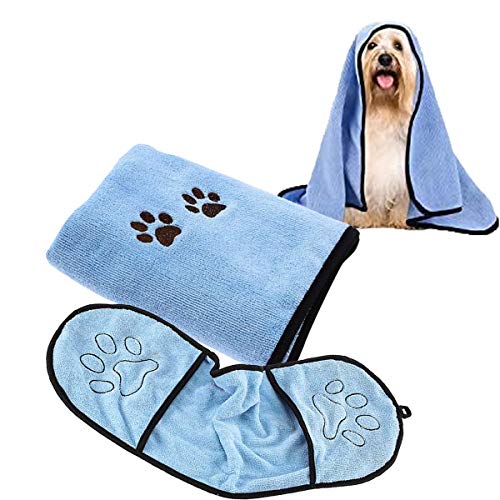 Jicyor Hundehandtuch, 2 pcs Weich Microfiber Schnelltrocknend Warm Hundehandtuch Haustier Badetuch für Hunde Katzen Badezubehör von Jicyor