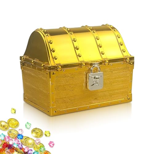 Jicyor Schatztruhe Kindergeburtstag，Schatztruhe Kinder Goldene Schatzkiste Eigenes Schloss zur Lagerung und Dekoration von Jicyor