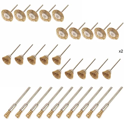 60 Stück Messingbürste Bohrmaschine Set, Topfbürste Bohrmaschine, 3mm Schaft Metallbürste, für Bohrmaschine Polier Schleifen Reinigung von JidRMC