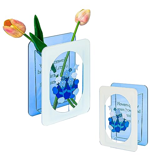 Buch Vase, Vase Glas Blau, Glas Vasen Acryl, Glockenblume Buchvase für Blumen, Transparentes Blau Vase Buchform Glas, für Zur Dekoration von Wohnzimmer, Arbeitszimmer, Schlafzimmer, Büro von JidRMC