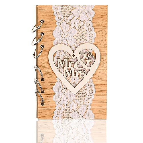 JidRMC Gästebuch Hochzeit Fotoalbum Personalisiert,177x105mm Holz Fotobuch Gästebuch Hochzeit Blanko,40 Seiten Wedding Guest Book, für Gästebuch Geburtstag Taufe, Hochzeitsbuch für Brautpaar von JidRMC