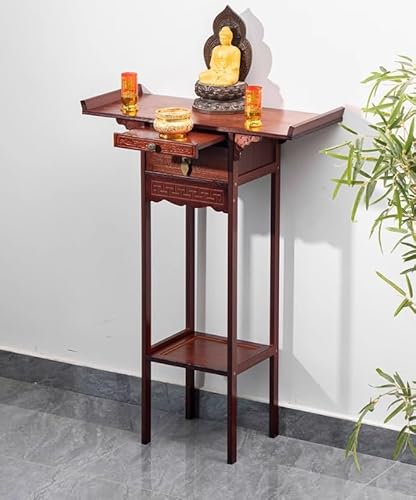 Bambus-Puja-Tisch mit ausziehbarer Ablage und Schublade, Meditationstisch, Schreinaltar, chinesisches Schnitzdesign, persönlicher Schreinaltar für Wohnzimmer und Veranda(23.62x12.99x47.24 inches) von Jidanmian