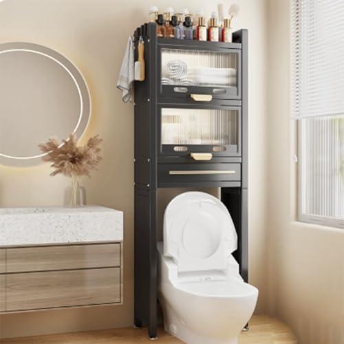 Jidanmian 180 cm Toilettenregal, Badezimmer-Organizer mit starken Saugnäpfen und verstellbaren Füßen, freistehendes Regal aus Karbonstahl über der Toilette, platzsparend, Schwarz Jidanmian 180 cm Toilettenregal, Badezimmer-Organizer mit starken Saugnäpfen und verstellbaren Füßen, freistehendes Regal aus Karbonstahl über der Toilette, platzsparend, Schwarz von Jidanmian