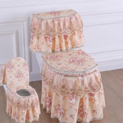 Jidanmian 3-teiliges Bezugsset für Toilettensitz, Spülkasten und Deckel, Toilettenmatte mit Samtstickerei und Spitze, weicher, Dicker Toilettensitzbezug für alle Jahreszeiten(B) von Jidanmian