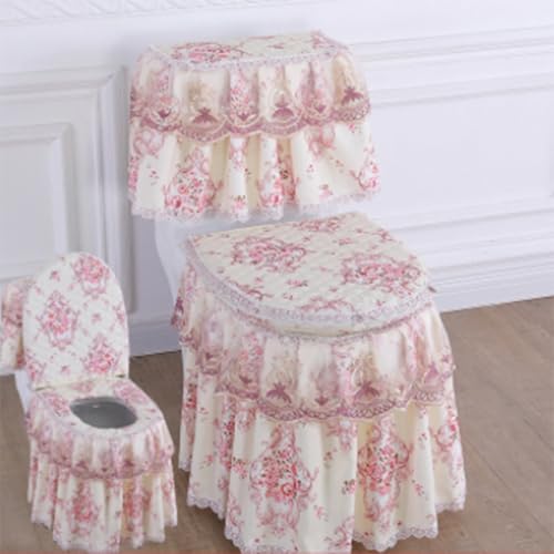 Jidanmian 3-teiliges Bezugsset für Toilettensitz, Spülkasten und Deckel, Toilettenmatte mit Samtstickerei und Spitze, weicher, Dicker Toilettensitzbezug für alle Jahreszeiten(C) von Jidanmian