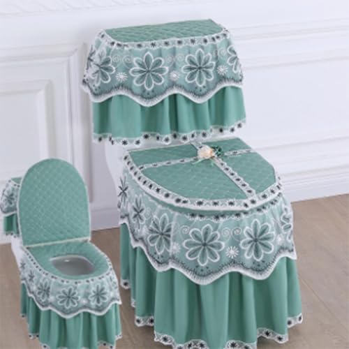 Jidanmian 3-teiliges Bezugsset für Toilettensitz, Spülkasten und Deckel, Toilettenmatte mit Samtstickerei und Spitze, weicher, Dicker Toilettensitzbezug für alle Jahreszeiten(F) von Jidanmian