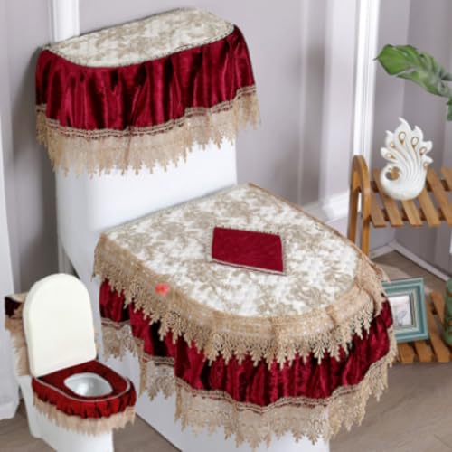 Jidanmian 3-teiliges Toilettensitz-Set, weicher Mikrofaser-Toilettendeckelbezug, wärmende, Bequeme Sitzkissen, Toilettenmatte mit Stickerei für alle Jahreszeiten(G) von Jidanmian