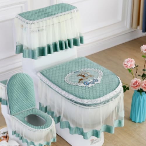 Jidanmian 3-teiliges Toilettensitzbezug-Set, Doppelreißverschluss-Toilettenmatte aus Samtspitze, weicher Toilettendeckel, Toilettenspülkasten und Sitzbezug, für alle Jahreszeiten(B) von Jidanmian
