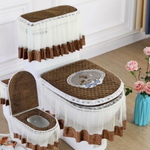 Jidanmian 3-teiliges Toilettensitzbezug-Set, Doppelreißverschluss-Toilettenmatte aus Samtspitze, weicher Toilettendeckel, Toilettenspülkasten und Sitzbezug, für alle Jahreszeiten(D) von Jidanmian