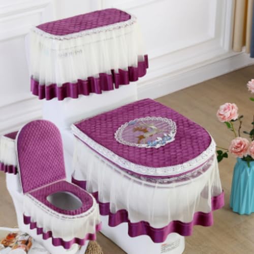 Jidanmian 3-teiliges Toilettensitzbezug-Set, Doppelreißverschluss-Toilettenmatte aus Samtspitze, weicher Toilettendeckel, Toilettenspülkasten und Sitzbezug, für alle Jahreszeiten(E) von Jidanmian