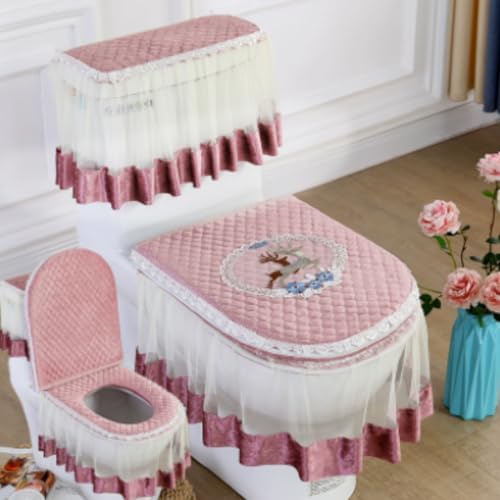 Jidanmian 3-teiliges Toilettensitzbezug-Set, Doppelreißverschluss-Toilettenmatte aus Samtspitze, weicher Toilettendeckel, Toilettenspülkasten und Sitzbezug, für alle Jahreszeiten(F) von Jidanmian