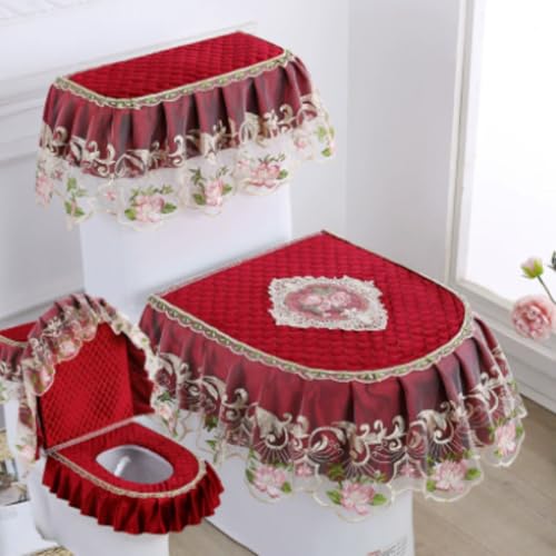 Jidanmian 3-teiliges Toilettensitzbezug-Set, Doppelreißverschluss-Toilettenmatte aus Samtspitze, weicher Toilettendeckel, Toilettenspülkasten und Sitzbezug, für alle Jahreszeiten(H) von Jidanmian