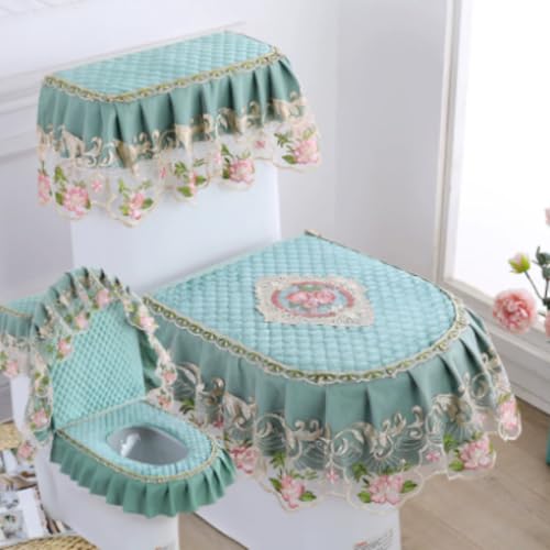 Jidanmian 3-teiliges Toilettensitzbezug-Set, Doppelreißverschluss-Toilettenmatte aus Samtspitze, weicher Toilettendeckel, Toilettenspülkasten und Sitzbezug, für alle Jahreszeiten(I) von Jidanmian