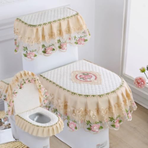 Jidanmian 3-teiliges Toilettensitzbezug-Set, Doppelreißverschluss-Toilettenmatte aus Samtspitze, weicher Toilettendeckel, Toilettenspülkasten und Sitzbezug, für alle Jahreszeiten(J) von Jidanmian