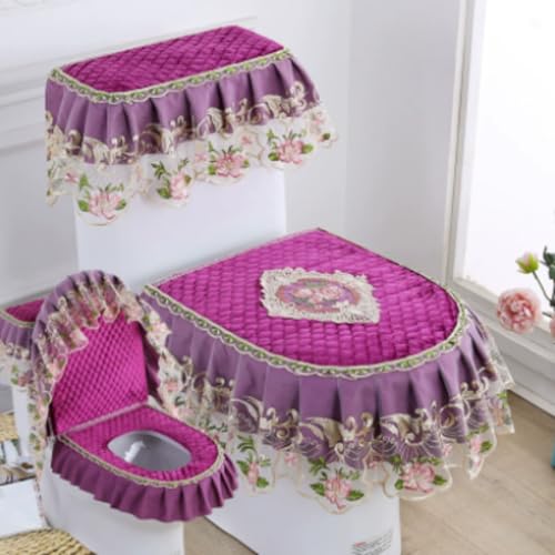 Jidanmian 3-teiliges Toilettensitzbezug-Set, Doppelreißverschluss-Toilettenmatte aus Samtspitze, weicher Toilettendeckel, Toilettenspülkasten und Sitzbezug, für alle Jahreszeiten(K) von Jidanmian