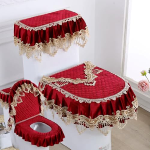 Jidanmian 3-teiliges Toilettensitzbezug-Set, Doppelreißverschluss-Toilettenmatte aus Samtspitze, weicher Toilettendeckel, Toilettenspülkasten und Sitzbezug, für alle Jahreszeiten(L) von Jidanmian