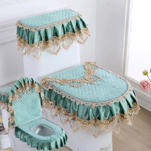 Jidanmian 3-teiliges Toilettensitzbezug-Set, Doppelreißverschluss-Toilettenmatte aus Samtspitze, weicher Toilettendeckel, Toilettenspülkasten und Sitzbezug, für alle Jahreszeiten(M) von Jidanmian