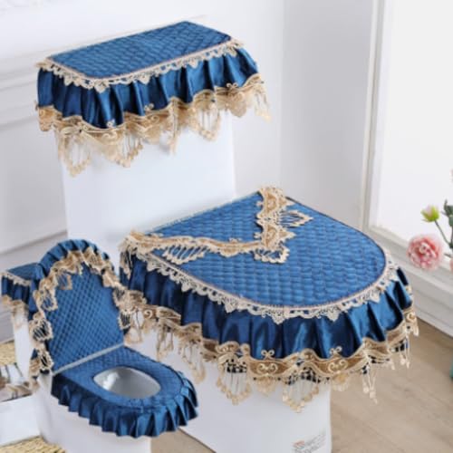 Jidanmian 3-teiliges Toilettensitzbezug-Set, Doppelreißverschluss-Toilettenmatte aus Samtspitze, weicher Toilettendeckel, Toilettenspülkasten und Sitzbezug, für alle Jahreszeiten(N) von Jidanmian