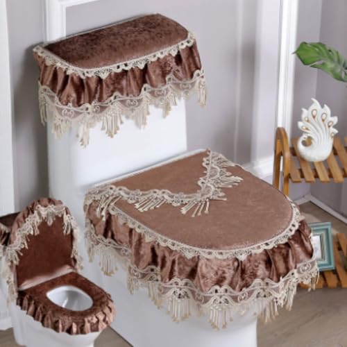 Jidanmian 3-teiliges Toilettensitzbezug-Set, Doppelreißverschluss-Toilettenmatte aus Samtspitze, weicher Toilettendeckel, Toilettenspülkasten und Sitzbezug, für alle Jahreszeiten(O) von Jidanmian