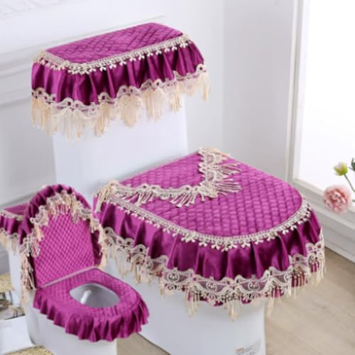 Jidanmian 3-teiliges Toilettensitzbezug-Set, Doppelreißverschluss-Toilettenmatte aus Samtspitze, weicher Toilettendeckel, Toilettenspülkasten und Sitzbezug, für alle Jahreszeiten(P) von Jidanmian
