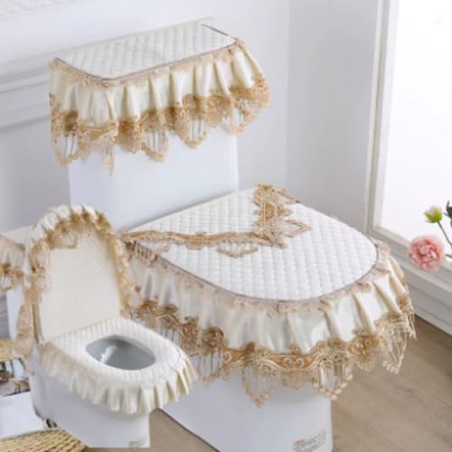 Jidanmian 3-teiliges Toilettensitzbezug-Set, Doppelreißverschluss-Toilettenmatte aus Samtspitze, weicher Toilettendeckel, Toilettenspülkasten und Sitzbezug, für alle Jahreszeiten(Q) von Jidanmian