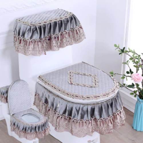 Jidanmian 3-teiliges Toilettensitzbezug-Set, Doppelreißverschluss-Toilettenmatte aus Samtspitze, weicher Toilettendeckel, Toilettenspülkasten und Sitzbezug, für alle Jahreszeiten(R) von Jidanmian