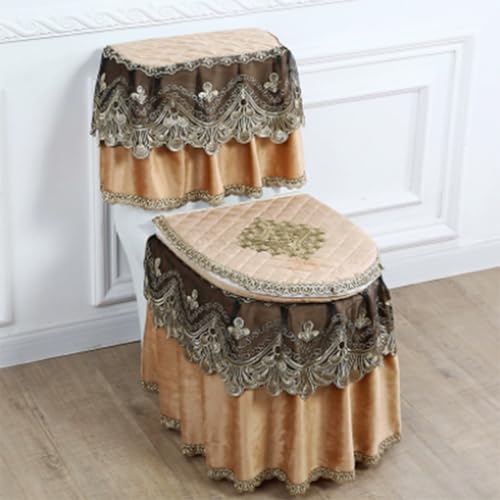 Jidanmian 3-teiliges Toilettensitzbezug-Set, Samt-Spitzen-Toilettenmatten-Set, Doppelreißverschluss-Toilettensitzbezug/Deckelbezug/Tankbezug-Set, Badezimmer-Dekoration(A) von Jidanmian