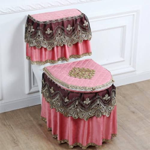 Jidanmian 3-teiliges Toilettensitzbezug-Set, Samt-Spitzen-Toilettenmatten-Set, Doppelreißverschluss-Toilettensitzbezug/Deckelbezug/Tankbezug-Set, Badezimmer-Dekoration(B) von Jidanmian