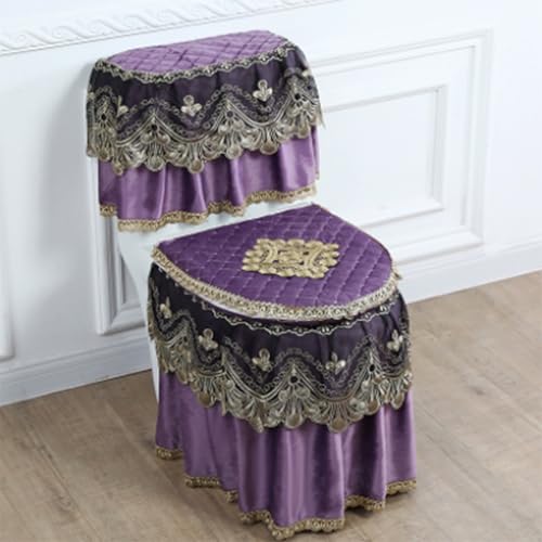 Jidanmian 3-teiliges Toilettensitzbezug-Set, Samt-Spitzen-Toilettenmatten-Set, Doppelreißverschluss-Toilettensitzbezug/Deckelbezug/Tankbezug-Set, Badezimmer-Dekoration(C) von Jidanmian