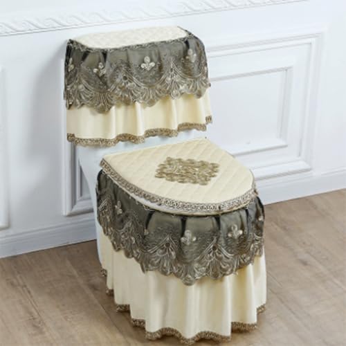 Jidanmian 3-teiliges Toilettensitzbezug-Set, Samt-Spitzen-Toilettenmatten-Set, Doppelreißverschluss-Toilettensitzbezug/Deckelbezug/Tankbezug-Set, Badezimmer-Dekoration(E) von Jidanmian