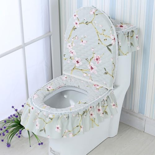 Jidanmian 3PCS Toilet Seat Cover Set,Velvet Embroidery Lace Toilet Mat,Warmer Comfortable, with Elastic Ties,Toilet Seat Cover/Lid Cover/Tank Cover Set(A) von Jidanmian