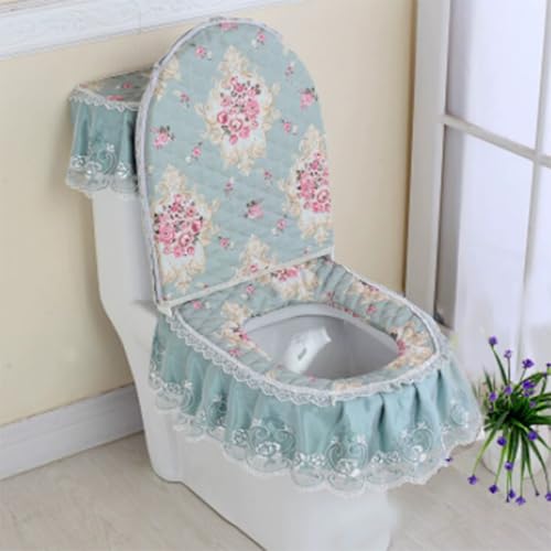 Jidanmian 3PCS Toilet Seat Cover Set,Velvet Embroidery Lace Toilet Mat,Warmer Comfortable, with Elastic Ties,Toilet Seat Cover/Lid Cover/Tank Cover Set(D) von Jidanmian