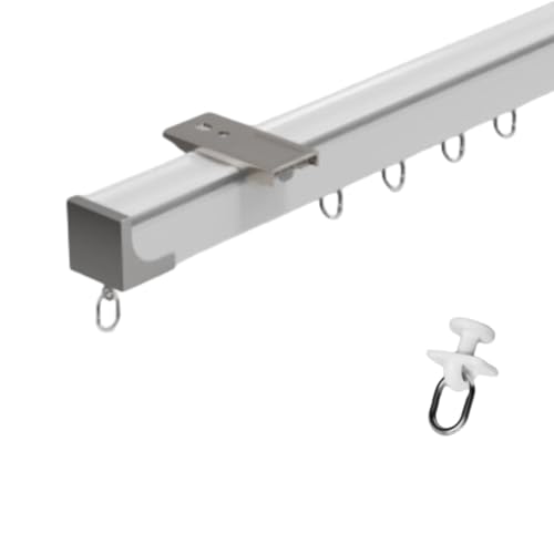 Jidanmian Deckengardinenschiene, Aluminium-Gardinenschienen-Set, Wandgardinenschiene, Einzelfensterstangen für Wohnzimmer, Schlafzimmer, Raumteiler, Weiß(160cm,Top-Mounted) von Jidanmian