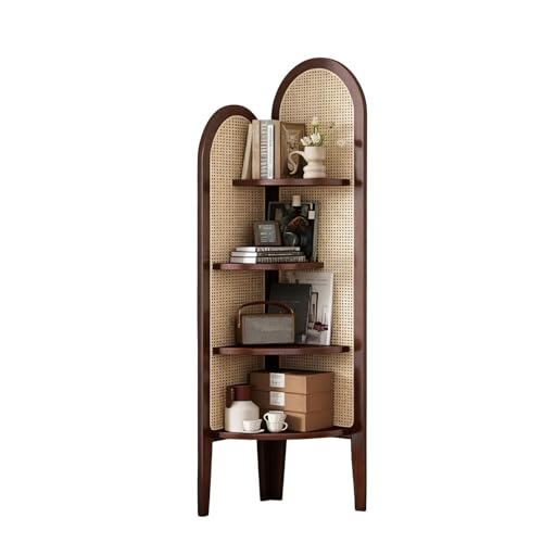 Jidanmian Eckregal aus Rattan mit 4 Ebenen, freistehendes Eckregal, schmales, fächerförmiges Bücherregal im Retro-Stil für Wohnzimmer, Schlafzimmer, Balkon, Büro(Walnut) von Jidanmian