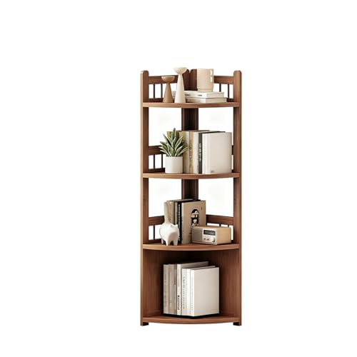 Jidanmian Eckregal mit 3/4/5 Ebenen, modernes Eckregal aus Bambus,freistehendes,hoher fächerförmiger Organizer für kleine Räume, Wohnzimmer, Walnuss(4-Tier) von Jidanmian