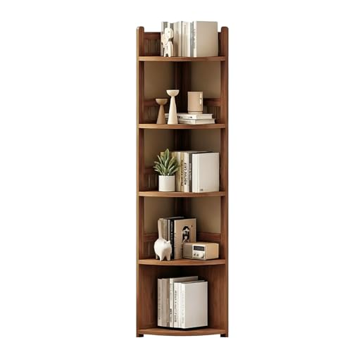 Jidanmian Eckregal mit 3/4/5 Ebenen, modernes Eckregal aus Bambus,freistehendes,hoher fächerförmiger Organizer für kleine Räume, Wohnzimmer, Walnuss(5-Tier) von Jidanmian