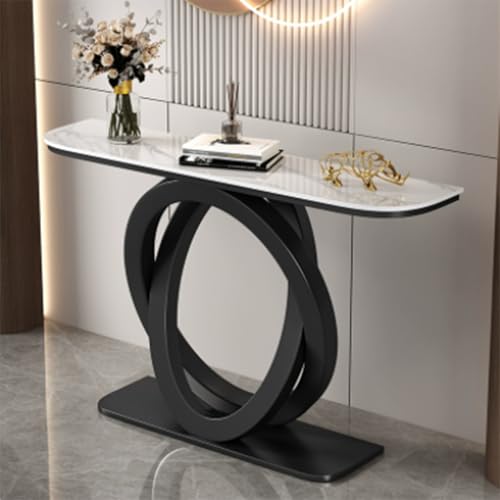 Jidanmian Industrieller Eingangstisch, moderner Konsolentisch, wasserdichte Arbeitsplatte aus dickem Schiefer, geometrisches Metallgestell, vielseitiges Buffet-Sideboard(Black,100cm) von Jidanmian