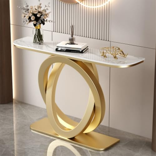 Jidanmian Industrieller Eingangstisch, moderner Konsolentisch, wasserdichte Arbeitsplatte aus dickem Schiefer, geometrisches Metallgestell, vielseitiges Buffet-Sideboard(Gold,120cm) von Jidanmian