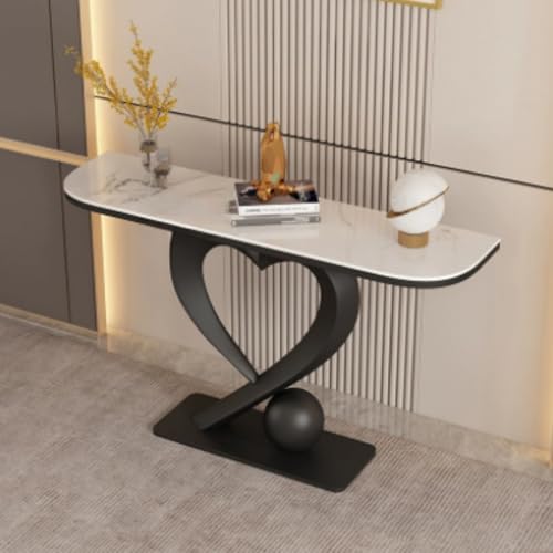Jidanmian Industrieller Flur-Sofatisch, Konsolentisch aus Marmorimitat mit herzförmigem Fuß, schmaler, Langer Eingangstisch für Wohnzimmer, Flur und Foyer(A,100cm) von Jidanmian