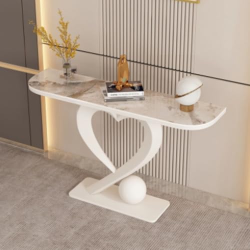 Jidanmian Industrieller Flur-Sofatisch, Konsolentisch aus Marmorimitat mit herzförmigem Fuß, schmaler, Langer Eingangstisch für Wohnzimmer, Flur und Foyer(J,100cm) von Jidanmian