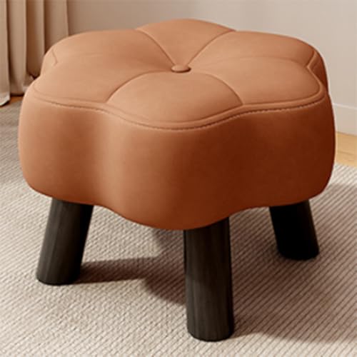 Jidanmian Kleiner Fußhocker in Blumenform, gepolsterte Schuhbank, Leder-Ottomane, erhöhte Tischbeine, hochelastischer Schaumstoff, für Wohnzimmer, Schlafzimmer, Eingangsbereich(Brown) von Jidanmian